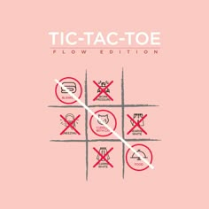 the tic - tac - toe logo is shown in red and white on a pink background