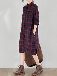 Sku CY-!72137 Material >70%Cotton Style Loose , Long Sleeves Feature Breathable , Plaid Neckline Lapel Occasion Casual , Urban Seasons Spring , Autumn Type Dresses Color GREEN PLAID,RED PLAID Size M,L,XL,2XL Please consult the size chart we provide for this item's measurements to help you decide which size to buy.Please note: There may be 1-3cm differ due to manual measurement. CMINCH Bust Hemline Length Sleeve Opening M 104 150 95 24 L 108 154 96 25 XL 112 158 97 26 2XL 116 162 98 27 Model's in Casual Long Sleeve Shirt Dress With Pockets, Casual Long Sleeve Shirt Dress For Fall, Casual Red Long Sleeve Shirt Dress, Casual Long Sleeve Shirt Dress With Placket, Long Sleeve Shirt Dress With Placket For Fall, Casual Fall Dresses With Stand Collar, Casual Cotton Shirt Dress For Winter, Plaid Long-sleeve Dresses With Pockets, Plaid Long Sleeve Dress With Pockets