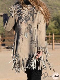 Boho Tassel Daily Coat Mode Country, Moda Hippie, Estilo Hippie, Mode Boho, Winter Boho, Women Jacket, Long Sleeves Coats, Collar Pattern, Vintage Casual