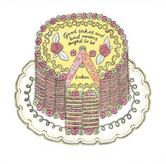 a drawing of a cake on a plate with the words good mother and daughter in it