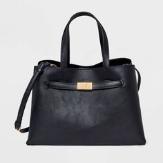 Belted Satchel Handbag - A New Day™ Black Classic Black Handbag, Black Handbag, Work Tote, Sleek Style, Satchel Handbag, Black Purses, Sleek Fashion, Satchel Handbags, Audrey Hepburn