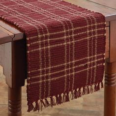 A beautiful rich chindi table runner in country style is a perfect accessory for any surface in your home. This table runner will add visual appeal to decor while protecting surfaces from daily wear and tear and can be used on an entryway, dining, or kitchen table for a touch of textured charm. August Grove® Size: 36" x 13", Color: Red | August Grove® Analeesa Rectangular Plaid Table Runner 36.0 W x 13.0 D in whiteCotton in Red | 36" x 13" | Wayfair Burgundy Table Runner, Plaid Table Runner, Rustic Table Runners, Wine Table, Country Quilts, Park Designs, Rustic Table, Linen Table Runner, Primitive Decorating