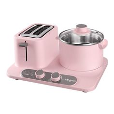 a pink mixer with a pot on top