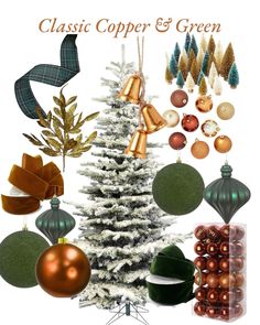 a christmas tree with ornaments and ribbons on it's branches is featured in this image