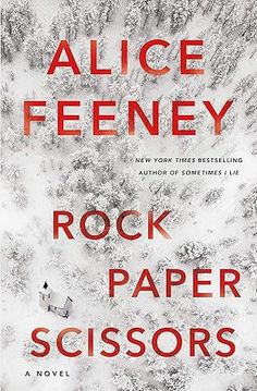 a book cover for rock paper scissors by alice feeney with an aerial view of trees