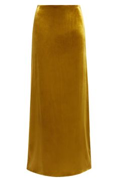 Crafted with a longer pile velvet for more texture and definition, this silk-enriched maxi skirt is elevated with a gleaming golden glow. Hidden side-zip closure 85% viscose, 15% silk Dry clean Velvet Maxi Skirt, Velvet Maxi, Golden Glow, Autumn Sales, Fabric Gift Bags, Fabric Gifts, Nordstrom Store, Free Fabric, Print Gifts