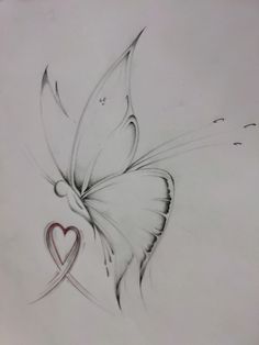 a drawing of a butterfly with a heart