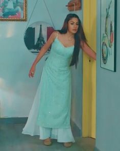 Sky Blue Sharara, Blue Sharara Suit, Jeans Casual Outfit, Blue Sharara, Casual Outfit Summer, Surbhi Chandna