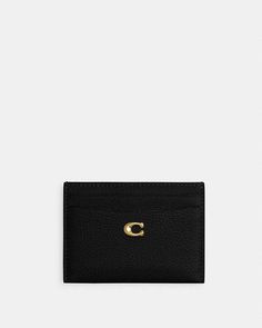 COACH® | Essential Card Case Classic Formal Wallet With Pebbled Texture, Classic Formal Wallets With Pebbled Texture, Classic Pebbled Texture Formal Wallets, Classic Card Holder With Card Slots For Formal Use, Classic Rectangular Cases With Card Slots, Classic Leather Cases With Card Slots, Classic Rectangular Card Holder With Card Slots, Classic Rectangular Card Holder With Interior Slots, Polished Pebble