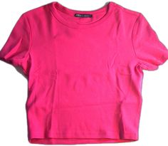 Zara Pink Casual T-shirt, Zara Basic Stretch T-shirt, Zara Basic Short Sleeve Crop Top, Zara Stretch T-shirt For Summer, Zara Stretch Short Sleeve T-shirt, Zara Stretch Crew Neck T-shirt, Zara Stretch T-shirt With Short Sleeves, Zara T-shirt For Spring, Zara Solid Color T-shirt For Spring