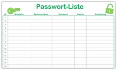 a printable passport list with green keys and padlocks on the front page