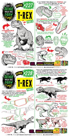 an illustrated poster showing how to draw dinosaurs