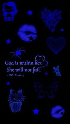 blue glow stickers with the words god is within her, she will not fail