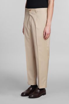 Timisoara Pants in beige wool, waist belt loops, pence, button and zip closure, four pockets, 100% wool, Made in Italy, Model is 183 cm and wears 48 Beige Leather Pants Outfit, Beige Leather Pants, Leather Pants Outfit, Timeless Wardrobe Staples, Luxury Shop, Pants Outfit, Luxury Boutique, Waist Belt, Wardrobe Staples