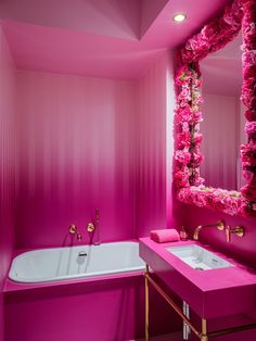 15 Trendy Bathroom Paint Colors For A Stunning Makeover Pink Tub Bathroom, Teal Bathroom Paint, Pink Neon Bathroom, Beige Bathroom Paint, Pink Bathroom Paint, Brown Bathroom Paint, Yellow Bathroom Paint, Neon Pink Bathroom Aesthetic, Black Bathroom Paint