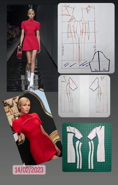 the fashion design process is shown in three different pictures, including one woman's dress and