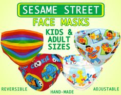 three face masks with different designs and colors for children to wear on the same day