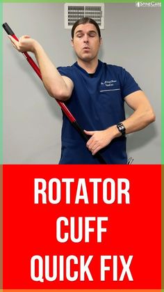 a man holding a baseball bat in his right hand with the caption rotator cuff quick fix