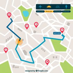 a map with gps pins and directions on it