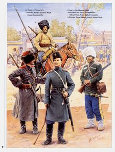 gunsandposes:    Russian Cossacks of the Russo-Japanese War.  (odinochenko) Century Uniforms, Army Poster, Russian History, Imperial Russia, Military Uniforms, Military Art