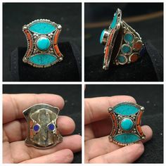 Description: A Stunning Vintage And Unique Beautiful Adjustable Ring Rich Of Pressed Turquoise And Manmade Coral Inlay Size : Adjustable Weight : 1.0080 Oz (28.55 Gram) Quantity : 1 piec Nickel-free Blue Turquoise Ring Bohemian Style, Bohemian Blue Rings For Beach, Blue Bohemian Rings For Beach, Blue Bohemian Rings For The Beach, Bohemian Turquoise Ring For Festival, Turquoise Bohemian Ring For Festival, Traditional Turquoise Jewelry For Beach, Bohemian Blue Jewelry With Metal Ring, Blue Bohemian Jewelry With Metal Ring