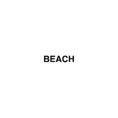 the word beach written in black on a white background