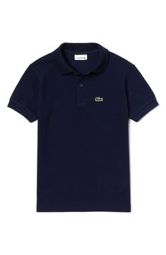 A signature croc is embroidered at the chest of a classic polo cut from soft cotton piqué just for baby. 100% cotton Machine wash, line dry Made in Peru Blue Cotton Polo Shirt With Embroidered Logo, Classic Blue Polo Shirt With Embroidered Logo, Blue Polo Shirt, Blue Polo Shirts, Blue Polo, Boys Top, Peru, Men's Polo Shirt, Polo Shirt