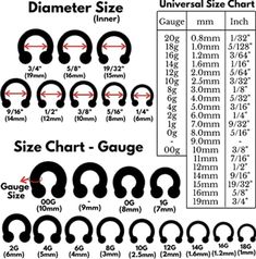 the size chart for headphones with different sizes and widths to choose from, including one