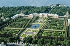 an aerial view of the palace and gardens