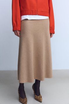 VOLUMINOUS SOFT MIDI SKIRT - Mid-camel | ZARA United States Zara Wool Skirt, Rok Midi, Skirts Midi High Waisted, Knit Midi Skirt, Zara Knit, Zara Skirts, Shirt Blouses Tops, Blazer Vest, Wool Skirt