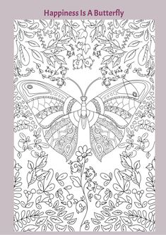 a coloring book with an image of a butterfly in the middle and flowers around it