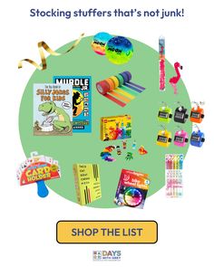 an advertisement for toys and games with the words, stocking stuff that's not junk