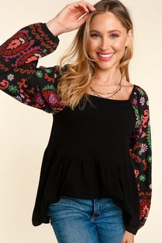 Runs true to size Chic Multicolor Tops With Floral Embroidery, Chic Multicolor Top With Floral Embroidery, Chic Multicolor Floral Embroidered Tops, Fitted Casual Embroidered Top For Fall, Casual Fitted Embroidered Top For Fall, Fitted Tops With Multicolor Embroidery For Fall, Fitted Embroidered Top With Multicolor Embroidery For Fall, Casual Embroidered Floral Top For Fall, Fitted Embroidered Top With Multicolor Design For Fall