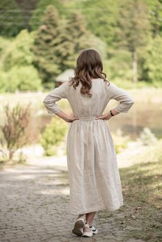 Cottagecore Beige Linen Dress, Wedding Guest Linen Dress, Linen Dress With Pockets, Floral Dress, 3/4 Sleeve Dress, Embroidered Linen Dress - Etsy Elegant Linen Dress With 3/4 Sleeves, Linen Dress Wedding Guest, Beige Linen Dress, Embroidered Linen Dress, Dress Wedding Guest, Dress Linen, Embroidered Linen, Dress With Pockets, Dress Wedding