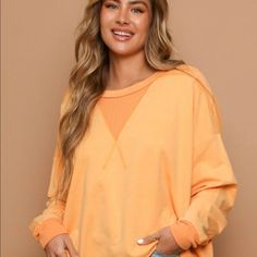 A Perfect Peachy Orange Crew Neck Ready For The Fall Season. This Crew Neck Will Be The Perfect Edition To Your Fall Wardrobe. Oversized Crew Neck Sweatshirt, California Sweater, Peachy Orange, Peach Love, Orange Beach, Fall Wardrobe, Fall Season, The Fall, Scoop Neck