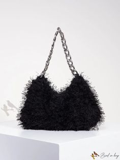 Bird in Bag - Womens Autumn Style Fluffy Soft Candy-Colored Satchel Shoulder Bag, Winter Cute Plush Clutch, and Vacation Black Shoulder Bag For Winter Errands, Winter Black Shoulder Bag For Errands, Trendy Evening Shoulder Bag For Winter, Chic Evening Shoulder Bag For Winter, Trendy Shoulder Bag For Party In Fall, Black Shoulder Bag For Fall Party, Chic Evening Bags For Winter, Trendy Party Bags For Winter, Chic Fluffy Shoulder Bag For Everyday