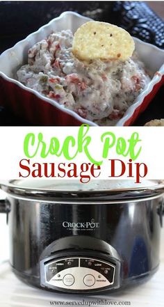 the crock pot sausage dip is ready to be served in the slow cooker