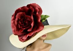 This beautiful hat is for a special occasion.Wired brim.Good shape.Brim is approx. 8"One size hat.(20.5"-22.5") Flower is approx. 13" I have designed & created each piece in my shopAll pieces are securely wrapped & boxed to prevent damage/breakage.Thank you very much for shopping  at my shopHave a great day Big Hat Brunch, Couture Fascinators, Tea Hats, Hot Pink Weddings, Woman Hat, Bridal Hat, Kentucky Derby Party, Summer Hats For Women, Black Bridal