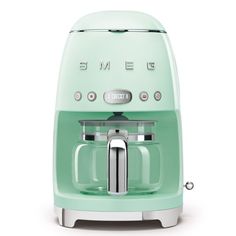 the delong espresso machine is green and silver