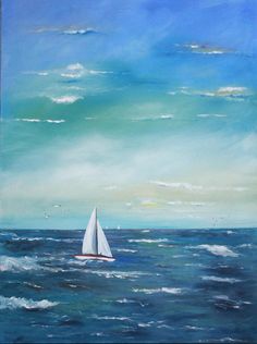 a painting of a sailboat in the ocean