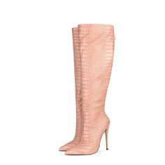 Shop Nude Croc Print Back Zipper Stiletto Heeled Knee High Boots for women color Nude for Anniversary, Dancing Club, Music Festival with worldwide Free shipping & Free return. Spring Knee-high Boots With Zipper Closure, High Heel Knee-high Boots With Zipper Closure, Pink Leather Knee-high Boots For Party, Heeled Knee High Boots, Stiletto Heel Boots, Crocodile Boots, High Boots For Women, Animal Print Boots, Dancing Club