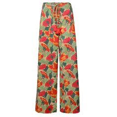 Bohemian High-waisted Wide Leg Lounge Pants, Bohemian High-waisted Wide Leg Pants For Loungewear, Multicolor Floral Print Cotton Wide Leg Pants, Multicolor Cotton Wide Leg Pants With Floral Print, Multicolor Relaxed Fit Pants For Vacation, Floral Print Cotton Harem Pants, Bohemian Red Pants For Loungewear, Multicolor Ankle-length Loungewear Pants, Multicolor Ankle-length Lounge Pants