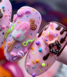 Doughnut Nail Art, Sugar Cookie Nails, Dessert Nails Designs, Candyland Nails, Candy Nails Designs, Sweets Nails, Birthday Cake Nails, 4d Nail Art, Dessert Nails