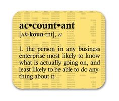 a yellow square coaster with the words'accountant'in black ink on it