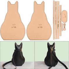 the back and side view of a cat purse