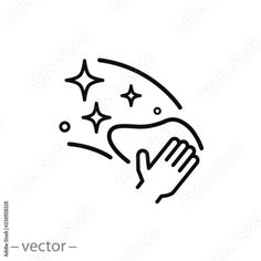 a black and white line drawing of a hand reaching for something with stars on it