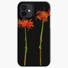 two orange flowers on a black background iphone case / skin phone cover by the artful studio