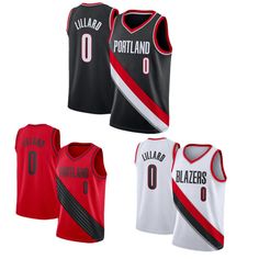 the portland blazers basketball jersey is shown in three different colors and sizes, including black, white