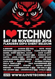 the poster for i love techno, which features an image of a demon face