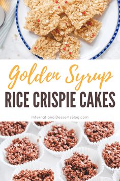 golden syrup rice crispie cakes on a plate